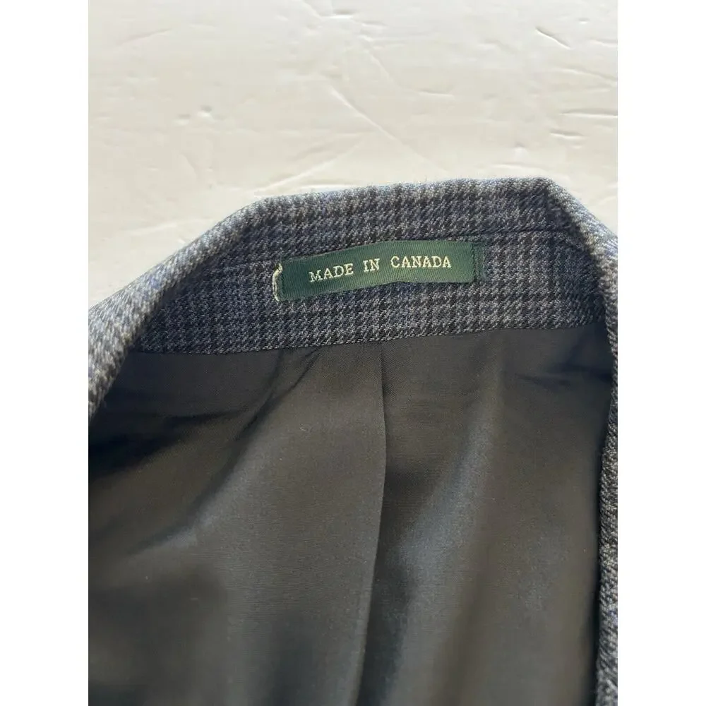 Lauren‎ Ralph Lauren 42R 100% Wool Men’s Blazer Gray Blue Houndstooth Sport Coat